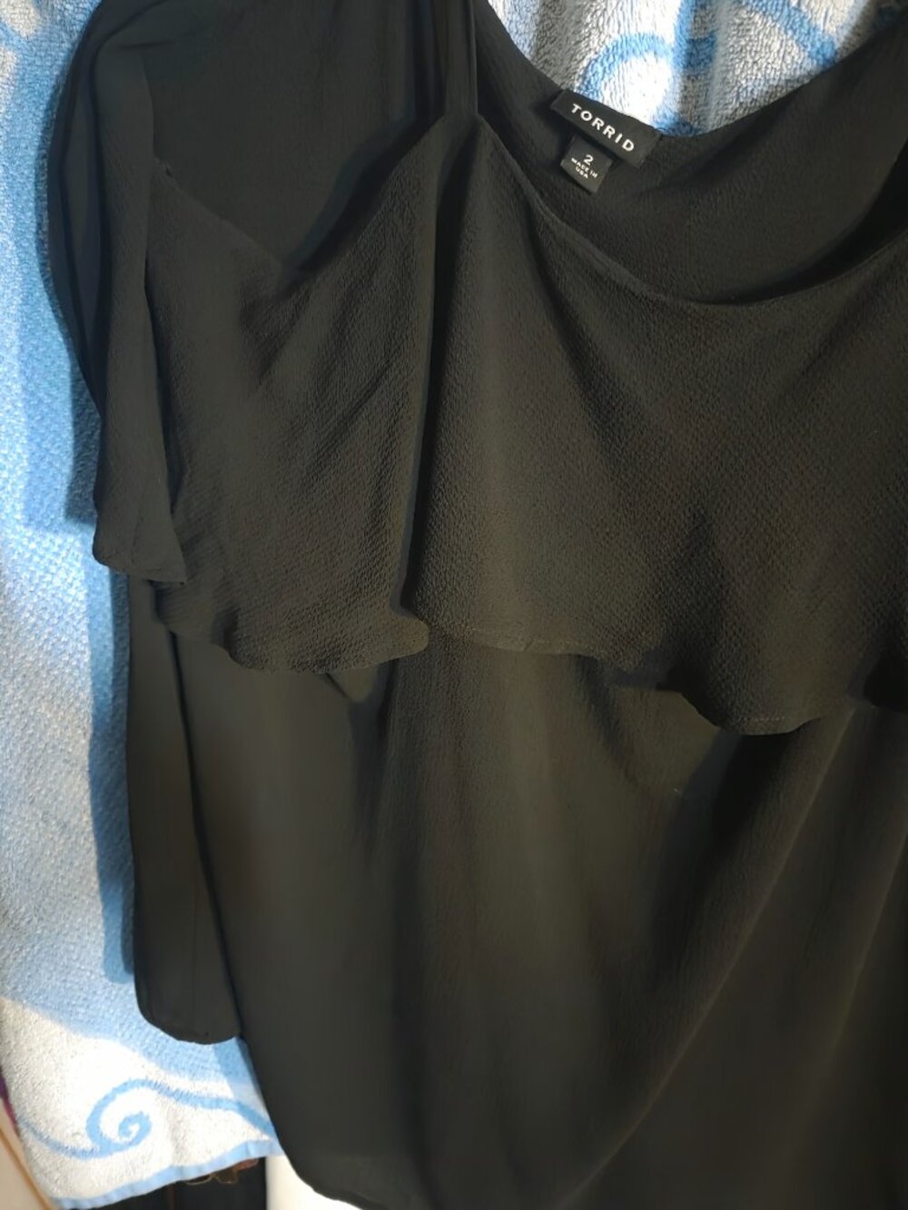 Georgette One Shoulder Top Black Ruffle - Picture 3 of 3